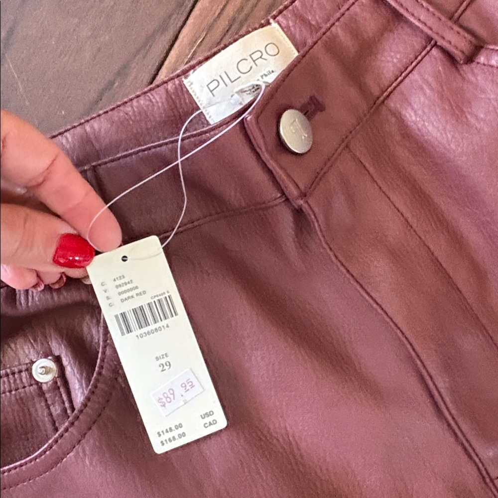 Pilcro Wide-Leg Faux Leather Pants in Ox Blood - Picture 7 of 7